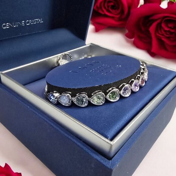 Brilliance Swarovski Crystal Adjustable Bracelet – Multicolor Heart Stones 10" - Picture 8 of 8